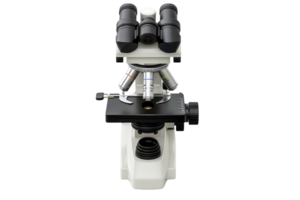 High-quality image of a modern, professional laboratory microscope used for scientific research and medical analysis. png