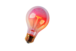 uma fechar-se imagem do uma brilhando incandescente luz lâmpada com uma vermelho matiz, simbolizando Ideias, inovação, e criatividade dentro uma moderno Projeto conceito. png