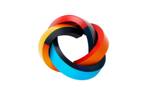Abstract colorful intertwined shapes forming a dynamic three-dimensional loop against a transparent background. representing creativity and connection. png