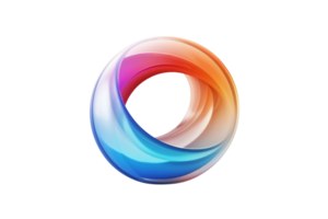 Colorful abstract swirl design with gradient hues of blue, red, and orange, forming a circular shape on a transparent background. png