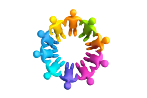 Colorful abstract illustration of interconnected human figures forming a circle, symbolizing unity, teamwork, and community. png