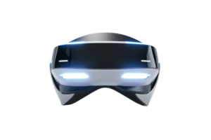 Futuristic virtual reality headset with glowing lights, isolated on a transparent background. ideal for technology and gaming concepts. png