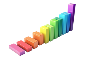 Colorful 3D bar chart illustrating growing data trends and analytics. Perfect for business, finance, and data presentations. png