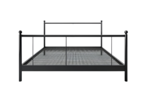 Minimalist black metal bed frame with sturdy construction and modern design, perfect for any bedroom decor and offers durable support. png