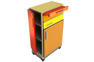 Colorful modern cabinet with open drawers and shelves, perfect for home or office storage. Vibrant design adds a touch of creativity to any space. png
