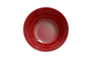 Top view of a glossy red bowl isolated on a transparent background. showcasing its vibrant color and smooth design. png