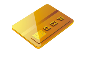 Illustration of a golden credit card symbolizing finance, banking, and online shopping, isolated on a transparent background. png