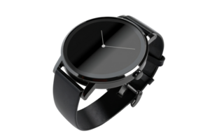 Stylish black wristwatch with minimalist design on a transparent background. Perfect for modern, elegant, and professional looks. png