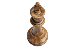 Top view of a wooden chess king piece isolated on a transparent background. showcasing intricate craftsmanship and rich texture. png