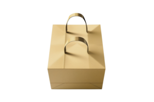 Top view of a golden shopping bag with hand handles on a transparent background. Perfect for retail and merchandise concepts. png