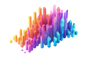 Colorful abstract 3D bar graph representation with gradient effect, showcasing data visualization and high-tech aesthetics. png