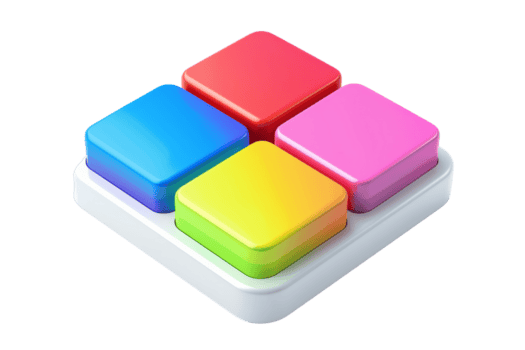 Colorful application icon with four vibrant square buttons on a white base, representing technology, interface, and modern design. png