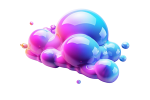 Colorful 3D abstract art with shiny bubbles, blending blue and pink hues, capturing a modern and vibrant digital art style. png