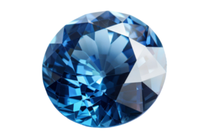 Stunning close-up of a brilliantly cut blue gemstone with intricate facets, showcasing its sparkle and elegance against a transparent background. png