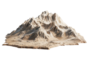 Realistic 3D model of a detailed mountain range with rugged peaks and rocky terrain, perfect for nature and landscape visualizations. png