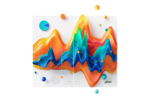 Abstract colorful data visualization with wave patterns, graphs, and charts. Ideal for business, technology, and analysis concepts. png