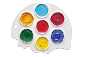 A colorful palette filled with various vibrant shades of paint, perfect for artistic and creative projects. High-resolution stock photo. png