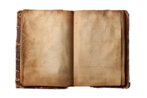 A vintage, open book with weathered, blank pages, depicting a sense of history, antiquity, and the passage of time. png