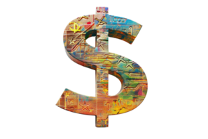 Abstract colorful dollar sign symbol, psychedelic artistic design representing financial and economic concepts. Perfect for creative projects. png