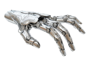 Close-up of a futuristic robotic hand with articulated fingers, showcasing advanced technology and modern engineering. png