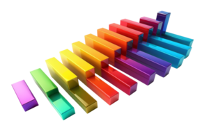 Colorful 3D bar chart with ascending columns representing growth, analytics, data visualization, and business progress png