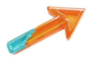 Colorful 3D arrow icon in orange and blue hues, symbolizing direction, progress, and navigation. Suitable for web design and presentations. png