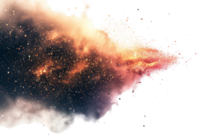 Abstract space art depicting a colorful nebula with vibrant orange and pink hues, dotted with stars, creating a sense of cosmic wonder. png