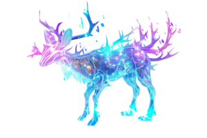 Illuminated deer with a vibrant, galactic aura. Glowing, mystical animal art blending neon colors and fantasy in a stunning visual. png