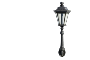 Elegant black street lamp with classical design isolated on transparent background. suitable for urban or garden decorative elements. png