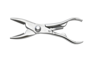 A detailed image of a silver metal plier isolated on a transparent background. showcasing the intricate design and sharp teeth of the tool. png