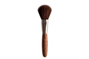 An elegant makeup brush with a wooden handle and soft bristles, perfect for applying powder or blush. Isolated on a transparent background. png