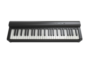 Elegant black electronic keyboard piano with full-sized keys, perfect for musicians, beginners, and music enthusiasts, ideal for composing and performing. png