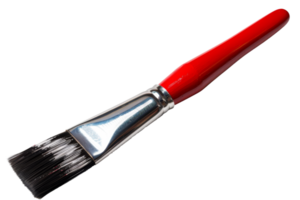 High-quality paintbrush with a red handle and black bristles, ideal for painting projects, isolated on a transparent background. png