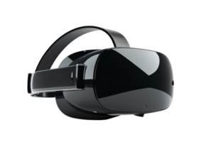 Modern high-tech virtual reality headset with adjustable head strap, perfect for immersive gaming and interactive experiences. png