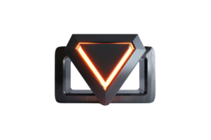 Modern 3D geometric icon with glowing neon triangle and sleek design, perfect for technology and digital themes. png