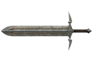 Medieval fantasy sword with intricate detailing and aged appearance, isolated on a transparent background, ready for design or illustration use. png