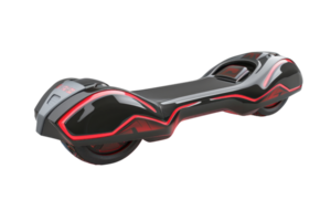 Futuristic black and red hoverboard, sleek design, technology concept for modern personal transportation, isolated on transparent background. png