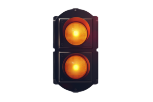 Close-up of a yellow traffic light on dark background. Clear signal for caution in urban settings. Ideal for transport or urban designs. png