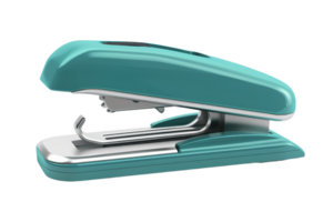 A close-up image of a modern teal stapler isolated on a transparent background. showcasing its sleek design and functionality for office use. png