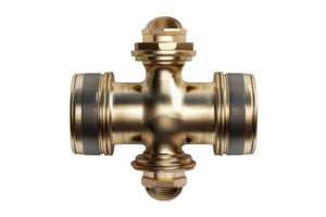High-quality brass pipe fitting isolated on a transparent background. showcasing industrial plumbing hardware with precision engineering. png