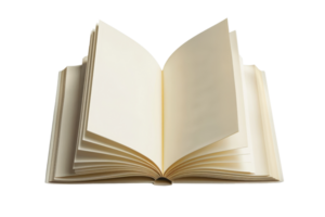 Open blank book with cream-colored pages against a transparent background. perfect for illustrating concepts in education, literature, or creativity. png