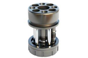 High-quality 3D model of a mechanical component featuring detailed metal textures and precise geometric design, perfect for engineering projects. png