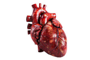 Realistic 3D rendering of a human heart, showcasing anatomical details and structure, perfect for educational and medical use. png