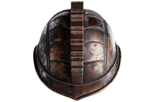 Rustic medieval helmet with intricate detailing, showcasing historic craftsmanship and metalwork, perfect for history enthusiasts and collectors. png