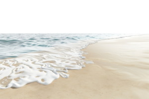 Serene beach with gentle waves and soft sand, capturing the tranquility of a peaceful shoreline on a sunny day. png