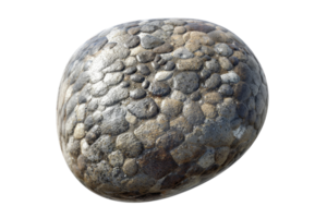 Close-up of a smooth, round rock with a textured surface, isolated on a transparent background. Natural stone with unique patterning. png