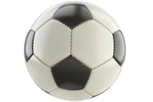 Close-up of a classic black and white soccer ball, isolated on a transparent background. Perfect for sports and recreational themes. png