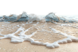 A serene beach scene with gentle waves crashing on the sandy shore, evoking a sense of calm and relaxation. png