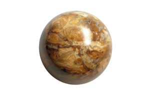 High-quality image of a polished brown marble sphere with intricate patterns, perfect for design projects, backgrounds, and textures. png
