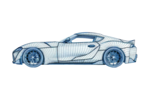 Side view of a sports car blueprint illustration showing detailed design and structure, perfect for automotive design and engineering projects. png